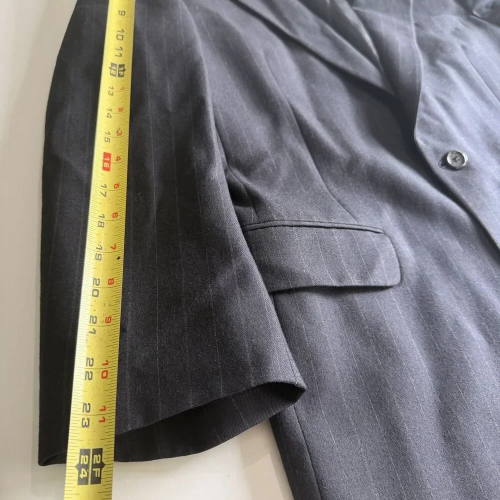 Burberrys Blue Pinstripe Wool Blazer Suit Jacket Sz 38 Vintage 80s USA Made